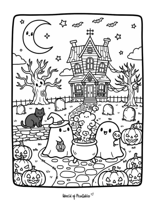 Ghost Friends Spooky Coloring Page