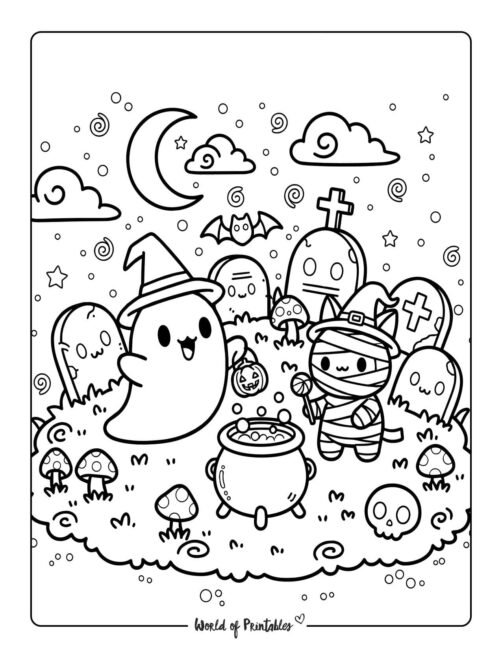 Ghost and Friend Spooky Coloring Page