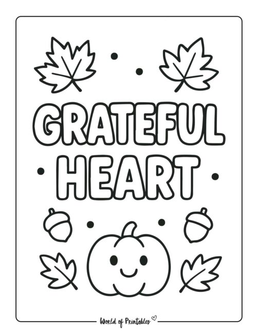 Grateful Heart Thanksgiving Printable PDF Coloring Page