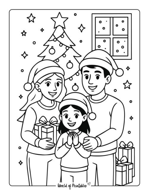 Happy Family Christmas Coloring Page