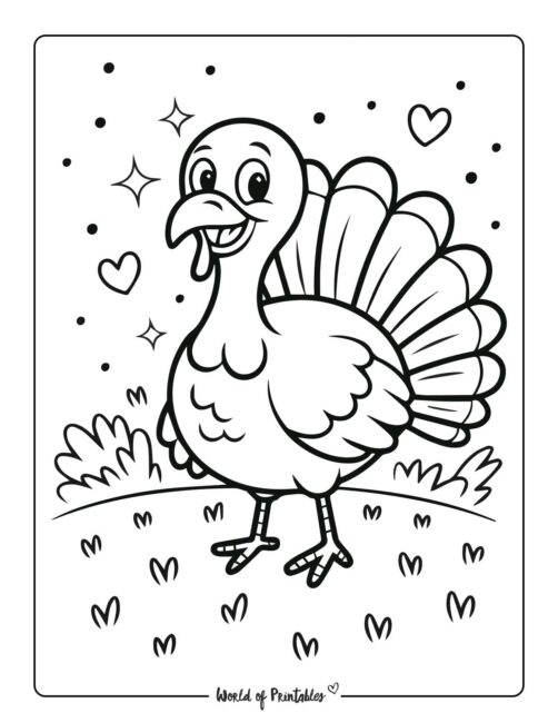 Happy Turkey Thanksgiving Printable PDF Coloring Page
