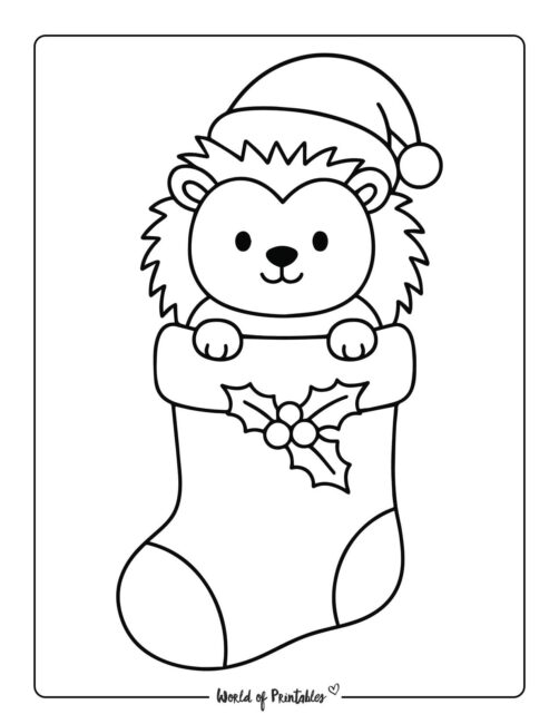 Hedgehog in a Stocking Coloring Page