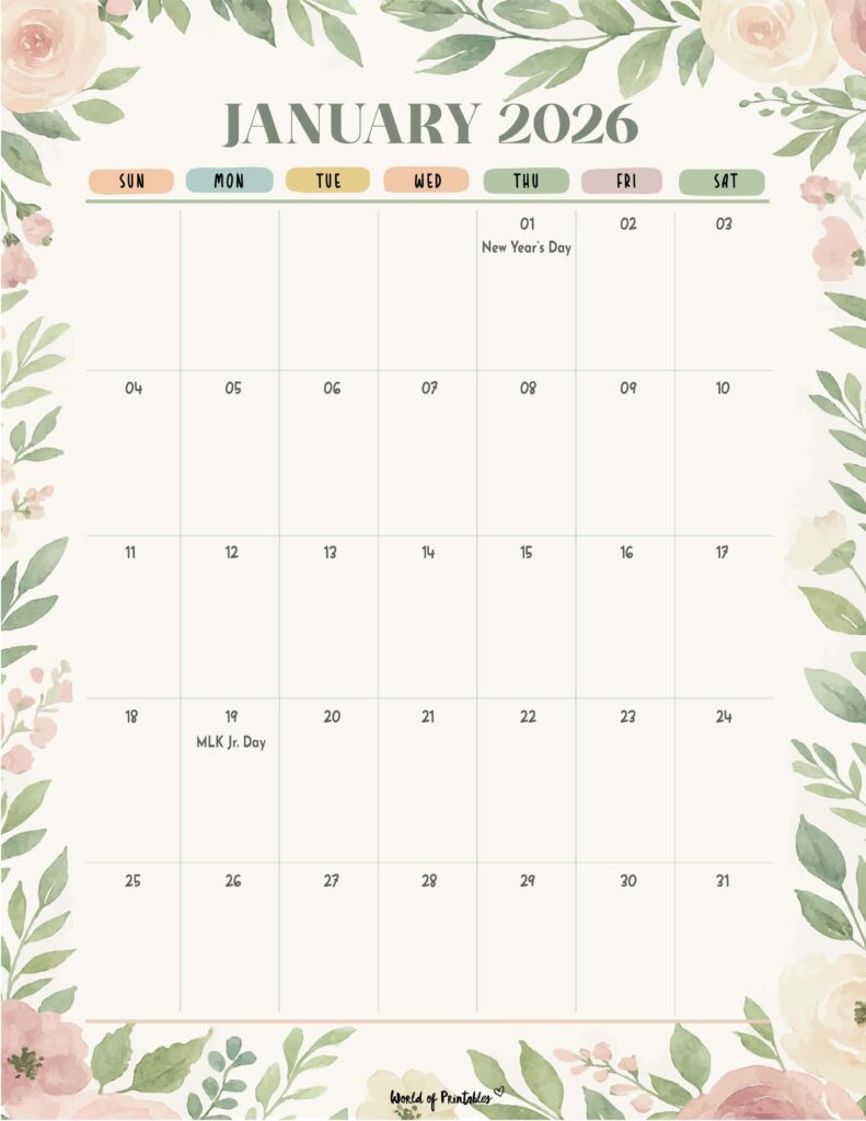 January 2026 Calendar with Holidays 4