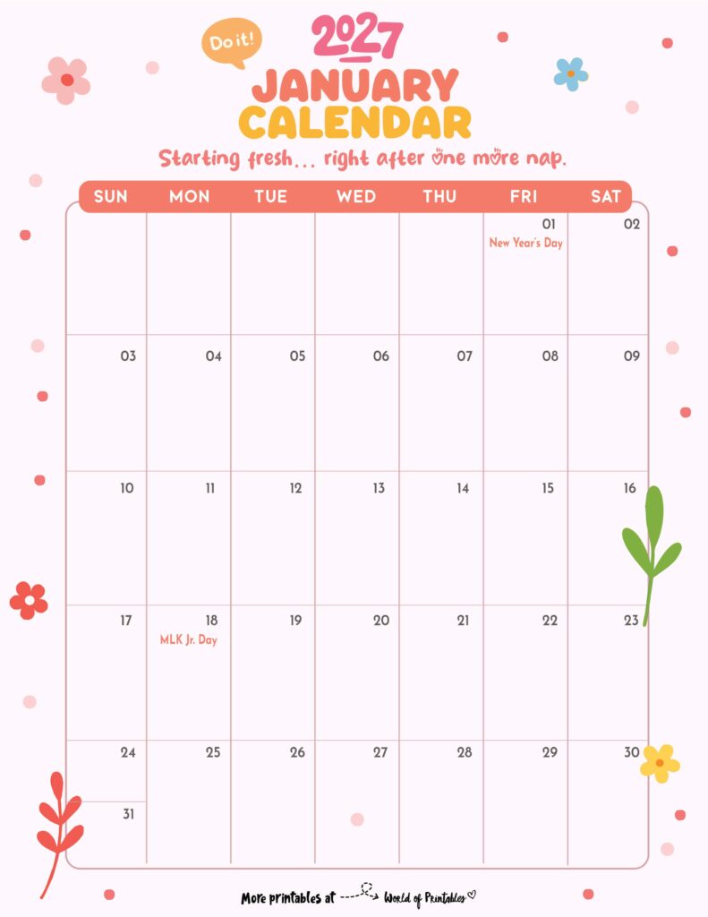 January 2027 Calendar with Holidays 3