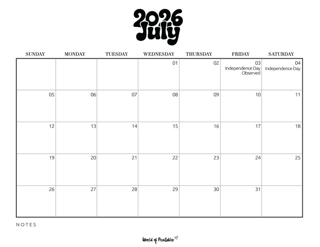 July 2026 Calendar with Holidays 1