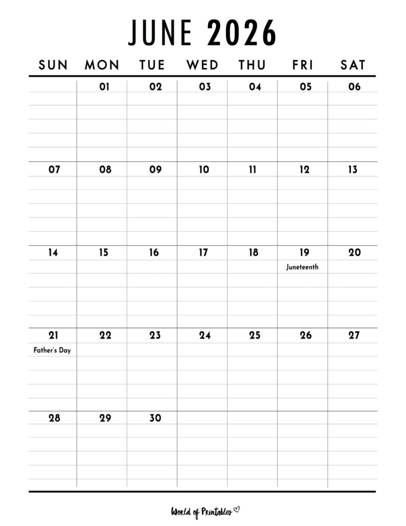 June 2026 Calendar with Holidays 2