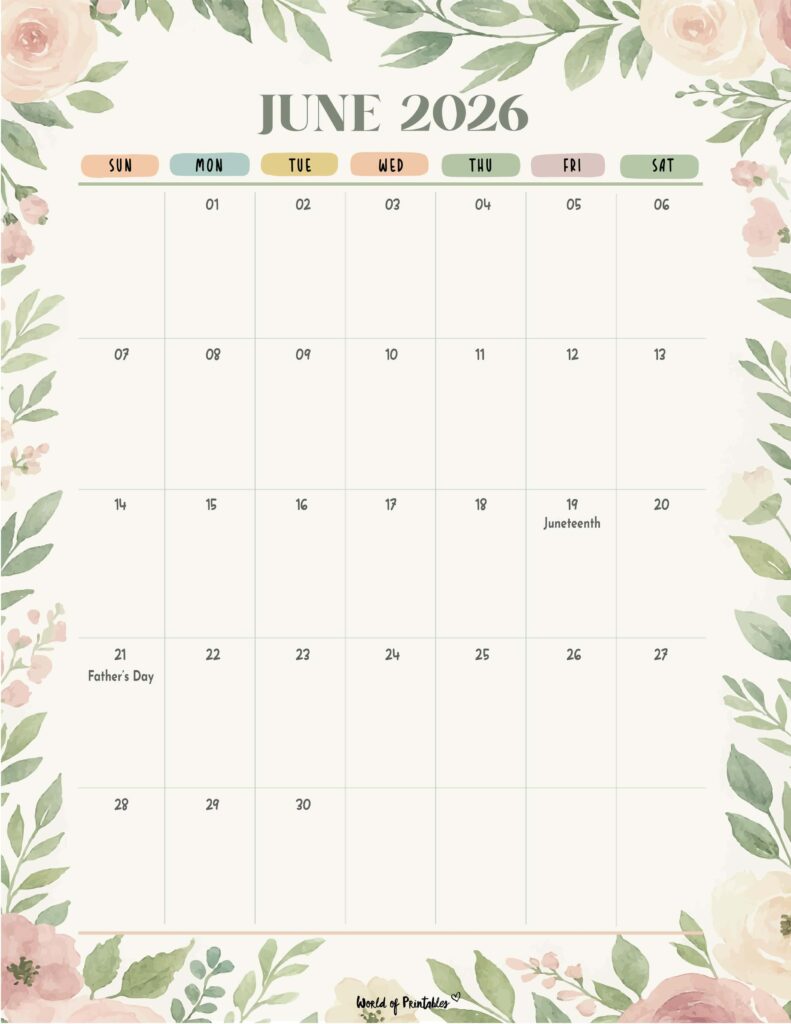 June 2026 Calendar with Holidays 4