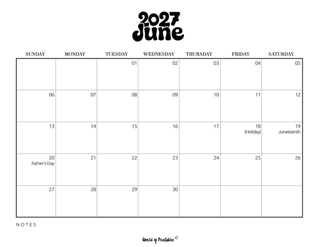 June 2027 Calendar with Holidays 1