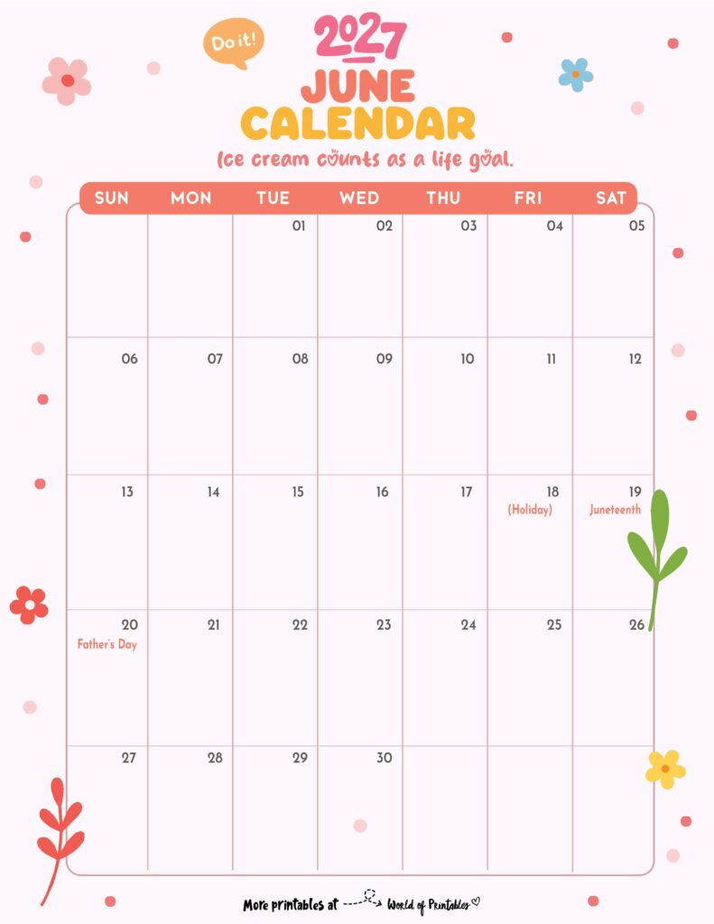 June 2027 Calendar with Holidays 3