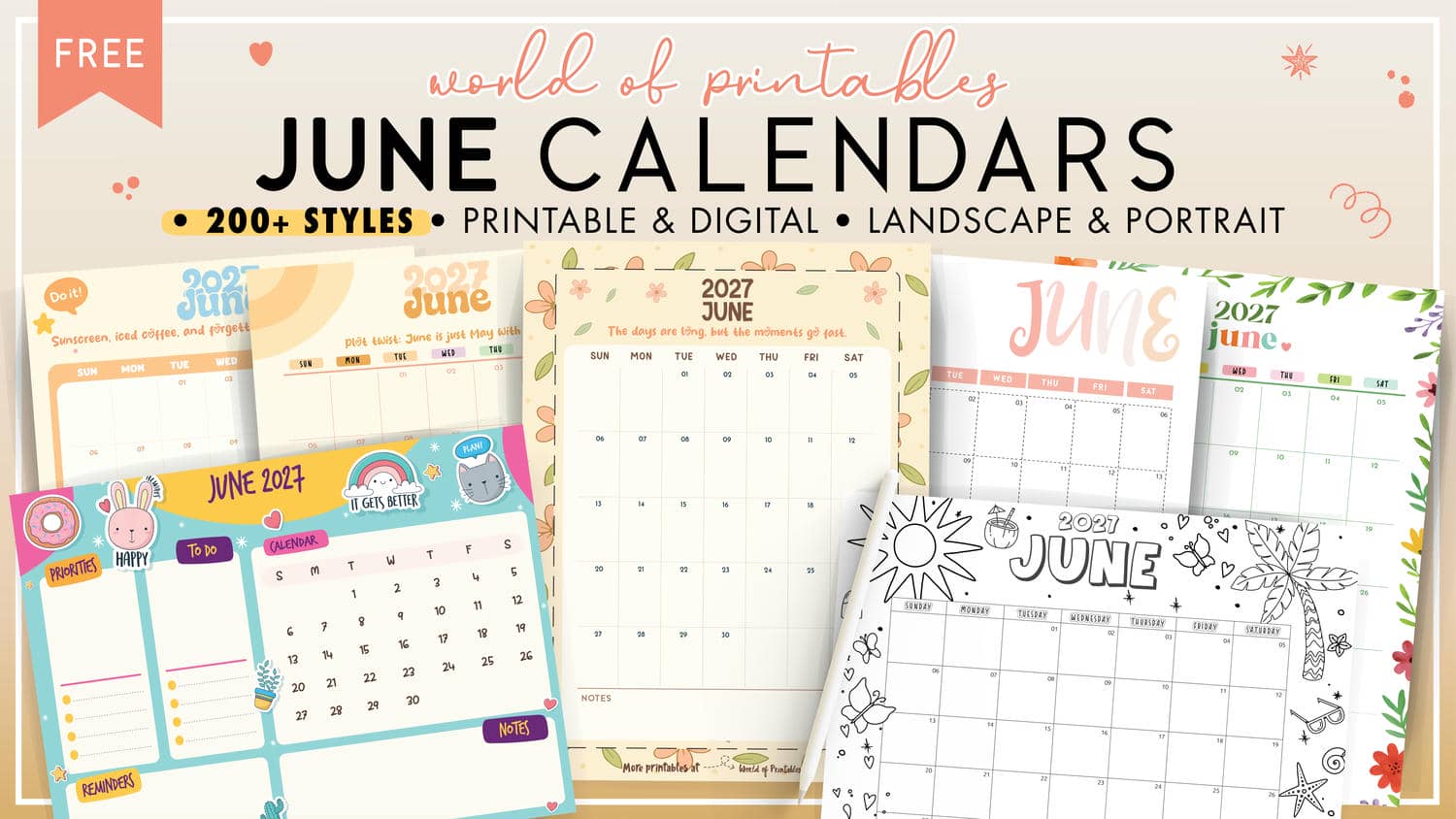 June 2027 Calendars - 200 Free Printables