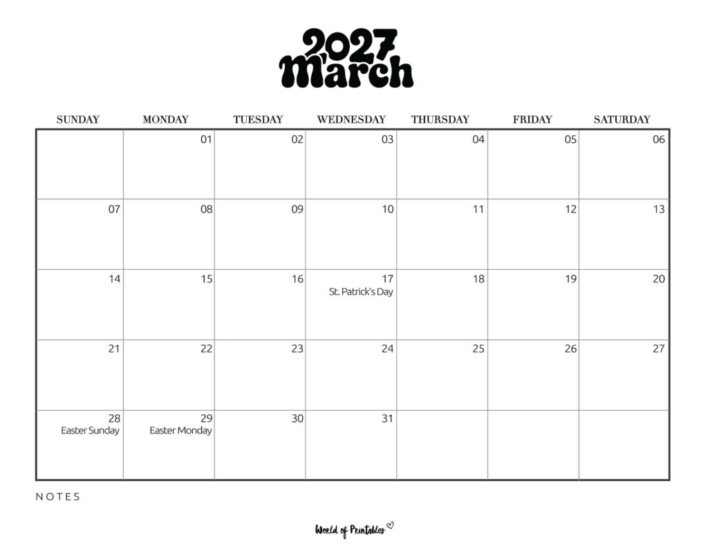 March 2027 Calendar with Holidays 1