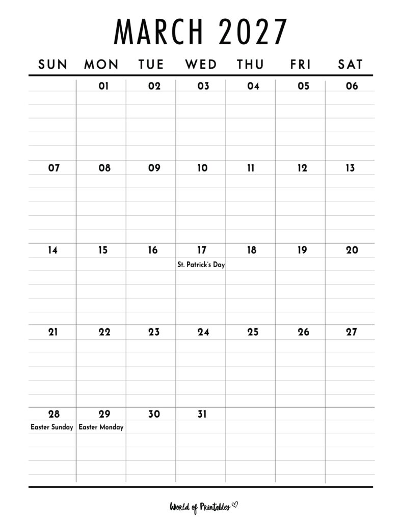 March 2027 Calendar with Holidays 2