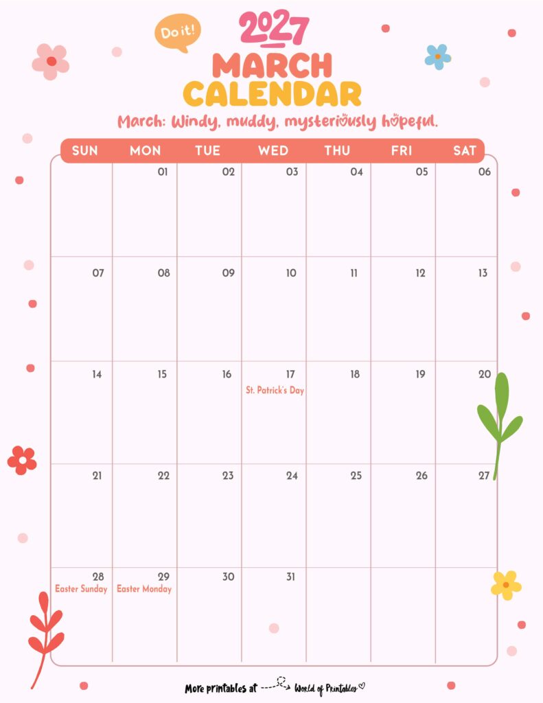 March 2027 Calendar with Holidays 3