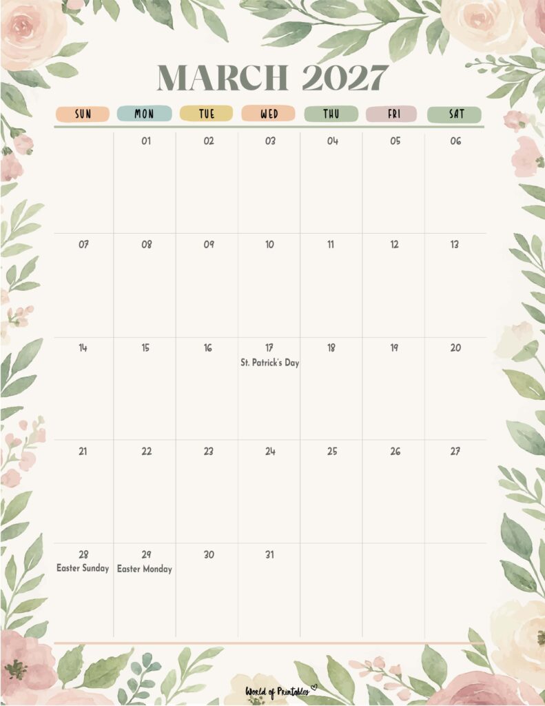 March 2027 Calendar with Holidays 4