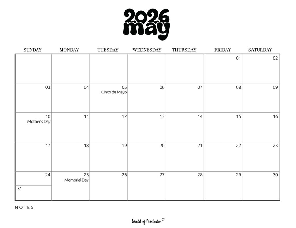 May 2026 Calendar with Holidays 1