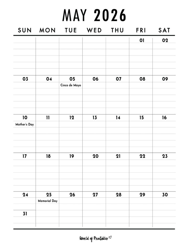 May 2026 Calendar with Holidays 2