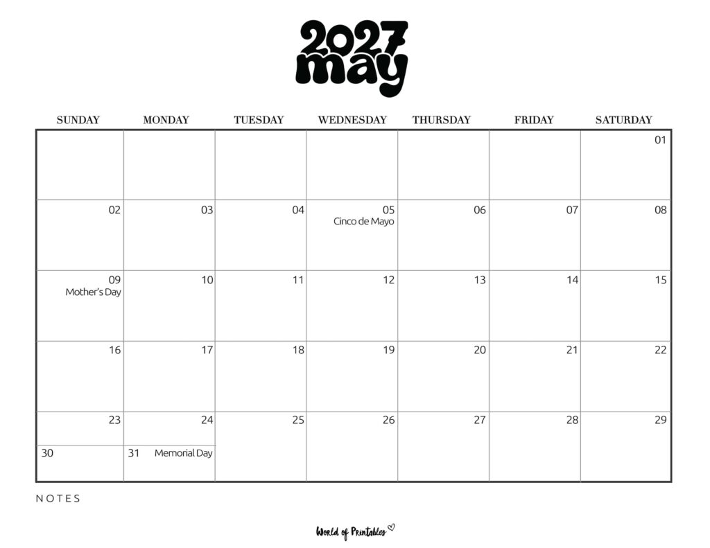May 2027 Calendar with Holidays 1