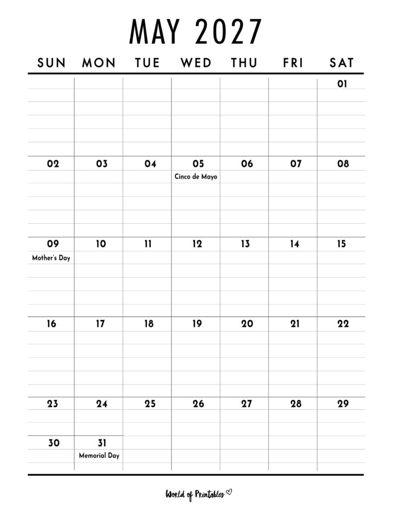 May 2027 Calendar with Holidays 2
