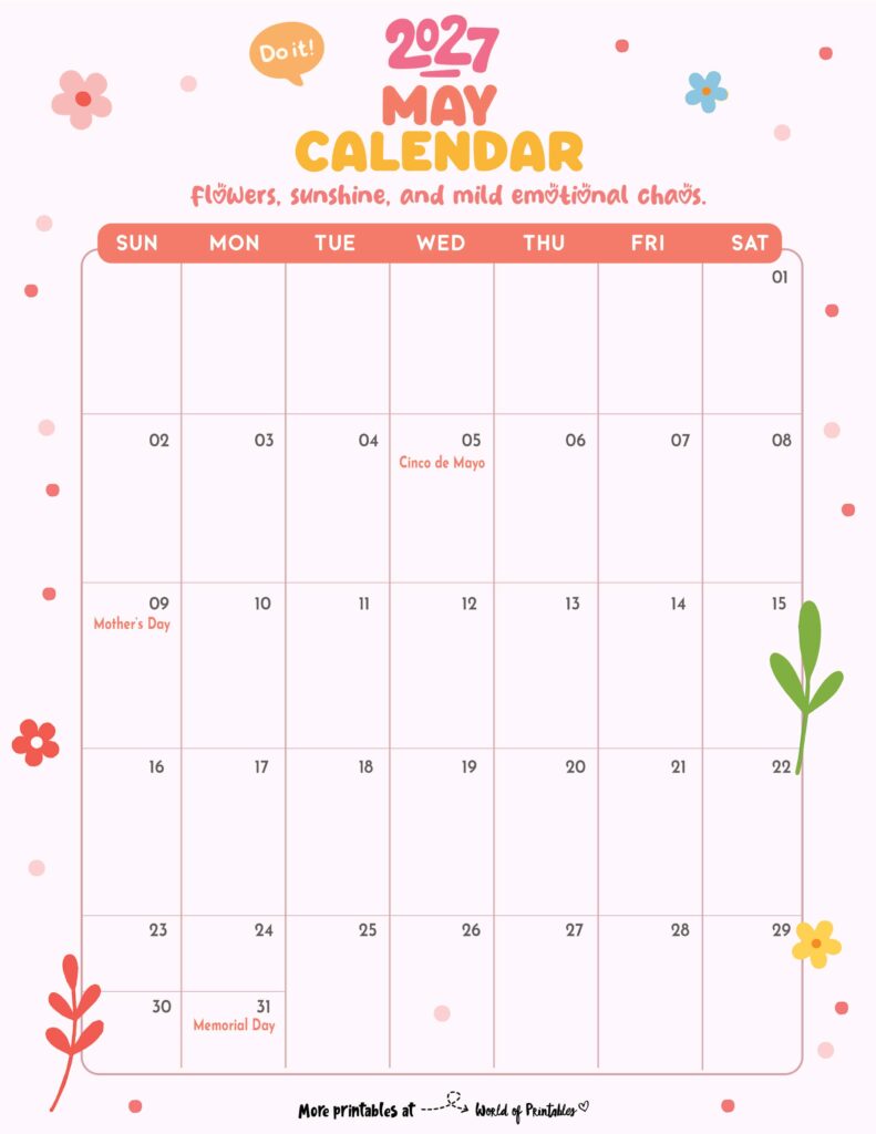 May 2027 Calendar with Holidays 3