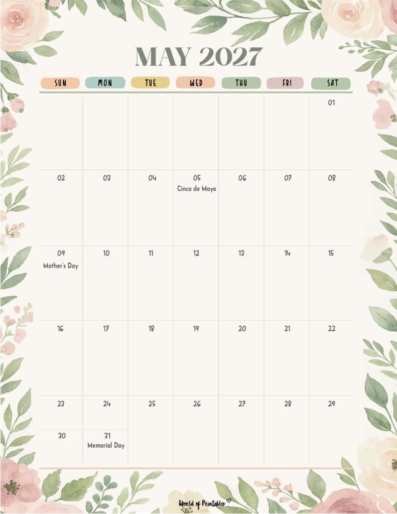 May 2027 Calendar with Holidays 4