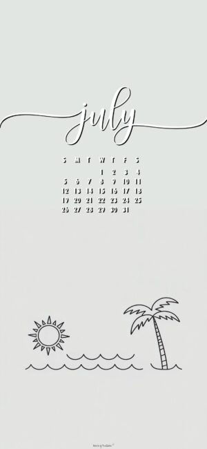 Minimalist Beach July Calendar Wallpaper