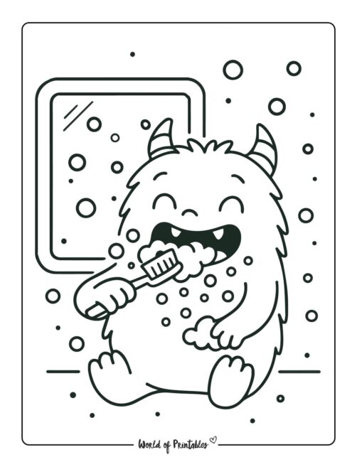 Monster Brushing Teeth Coloring Pages