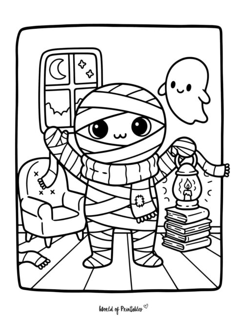 Mummy Spooky Coloring Page