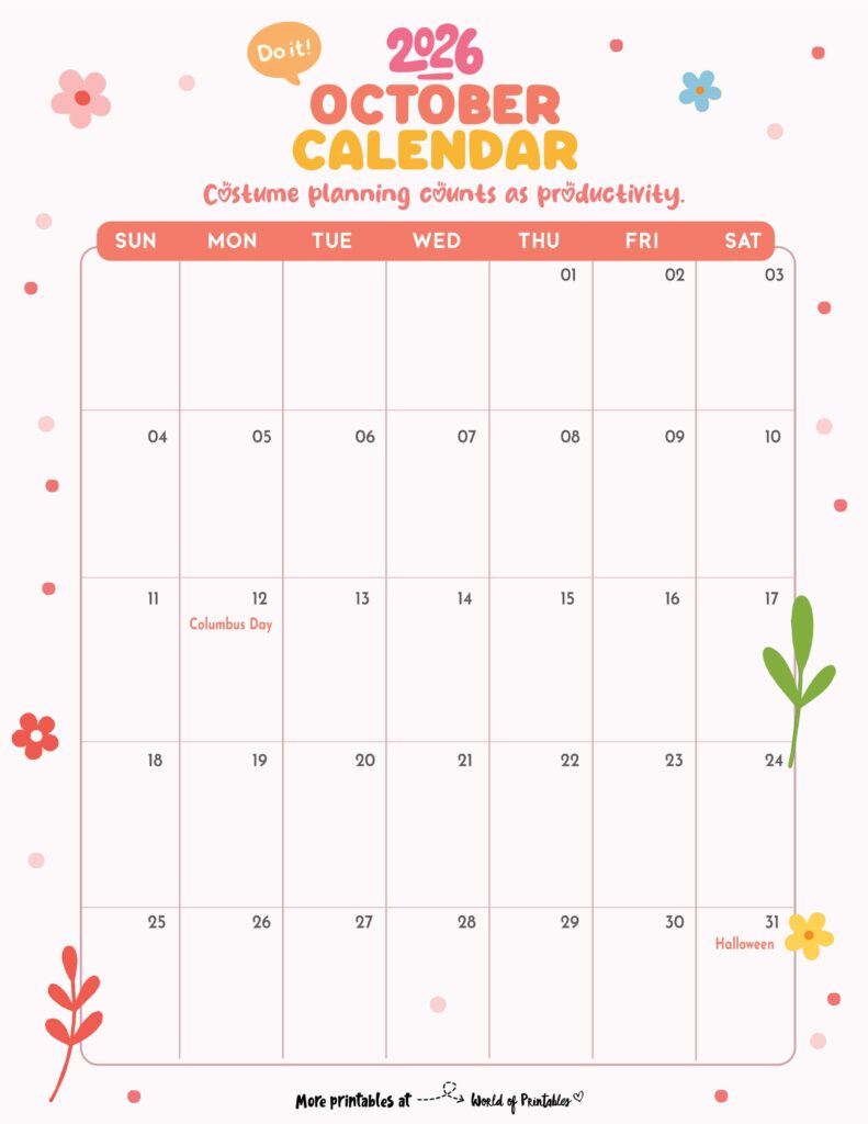 October 2026 Calendar with Holidays 3