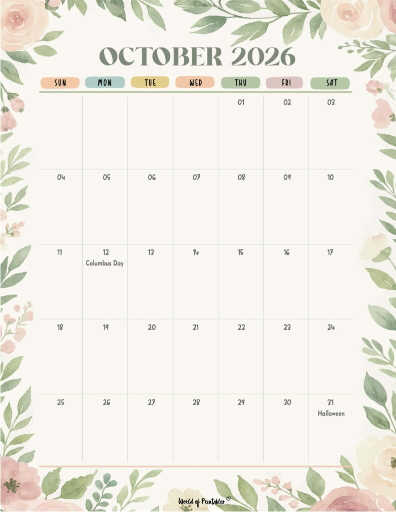 October 2026 Calendar with Holidays 4