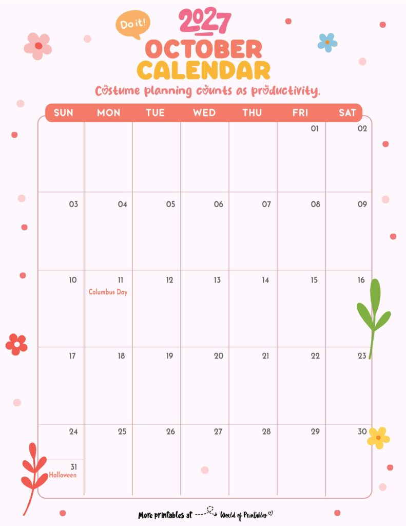 October 2027 Calendar with Holidays 3
