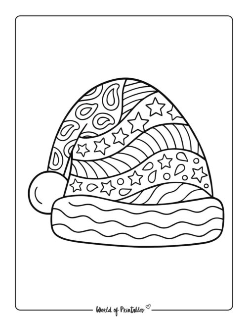 Pattern Santa Hat Christmas Coloring Page