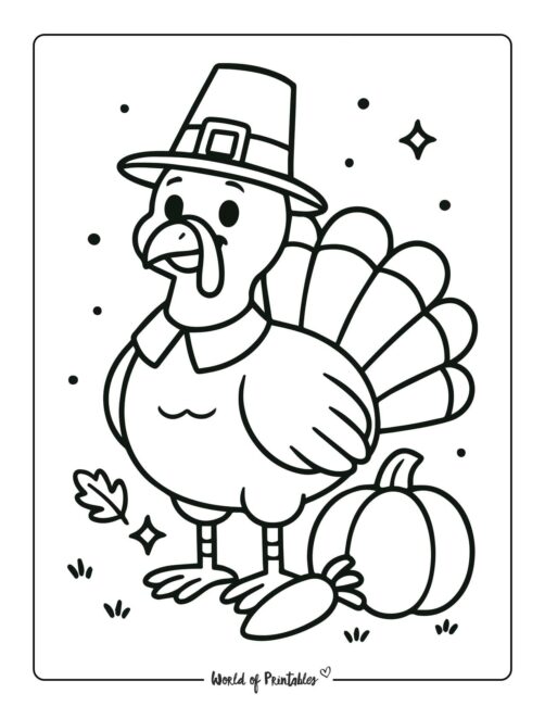 Pilgrim Turkey Simple Thanksgiving Coloring Page