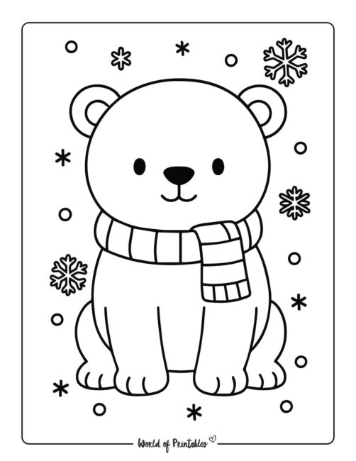 Polar Bear Christmas Coloring Page for Kids