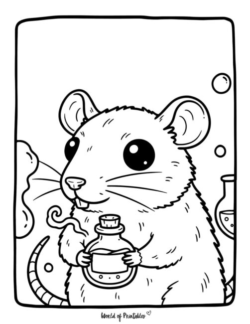 Potion Rat Cute And Easy Spooky Coloring Page