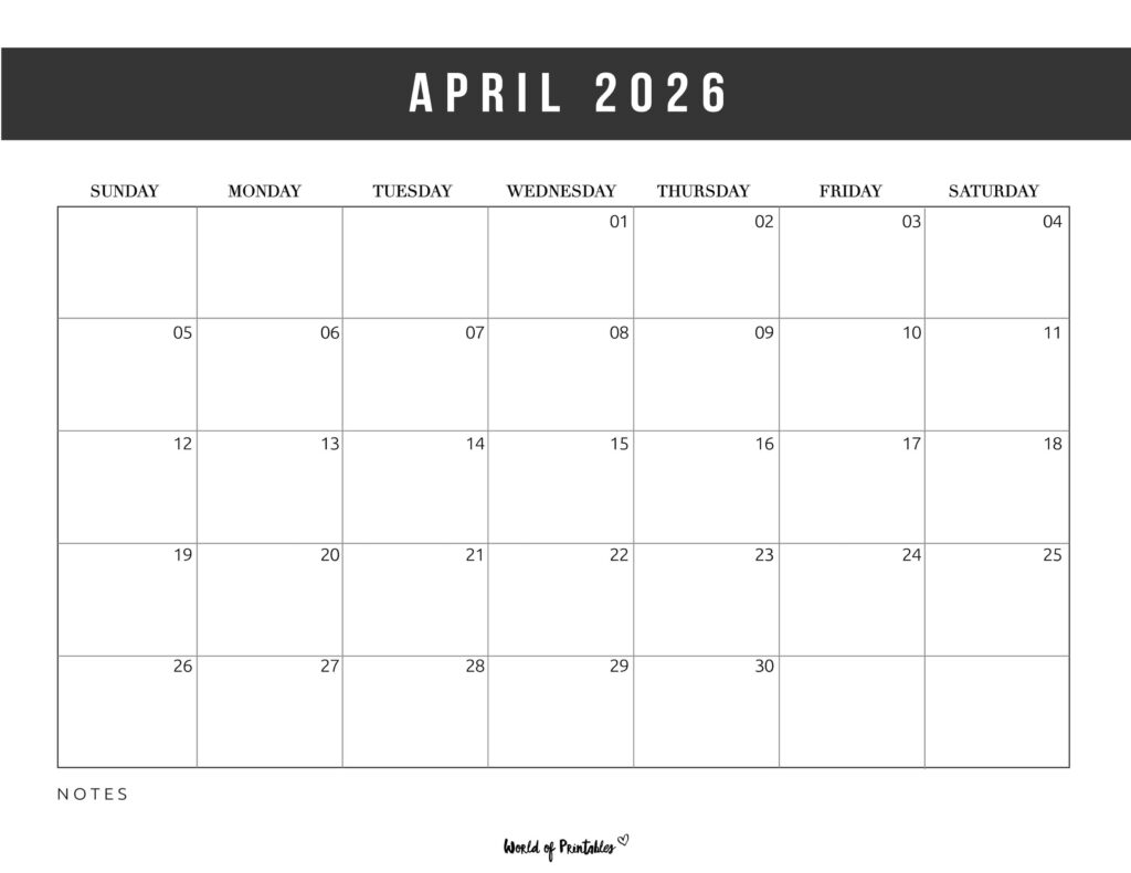 April 2026 Calendars - 200 Free Printables - World of Printables