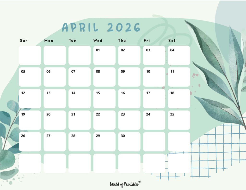 Printable April 2026 Calendar Design 103