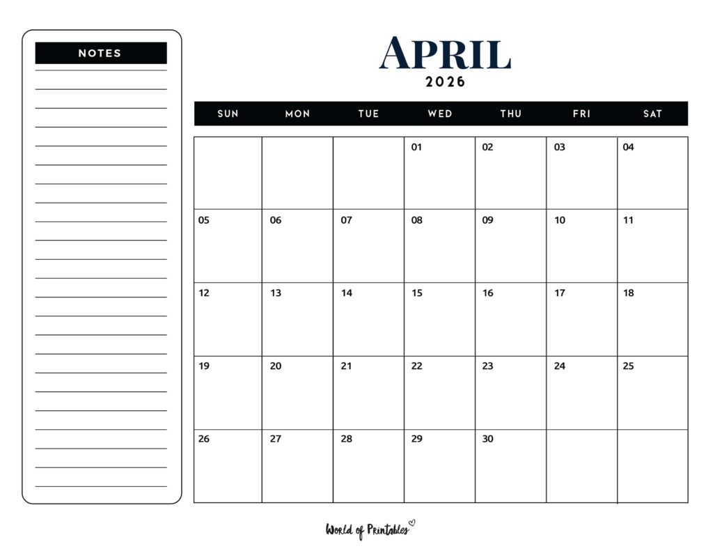 Printable April 2026 Calendar Design 106