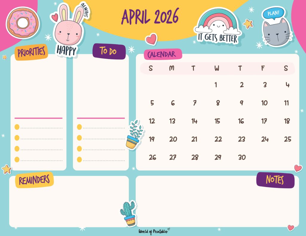 Printable April 2026 Calendar Design 110