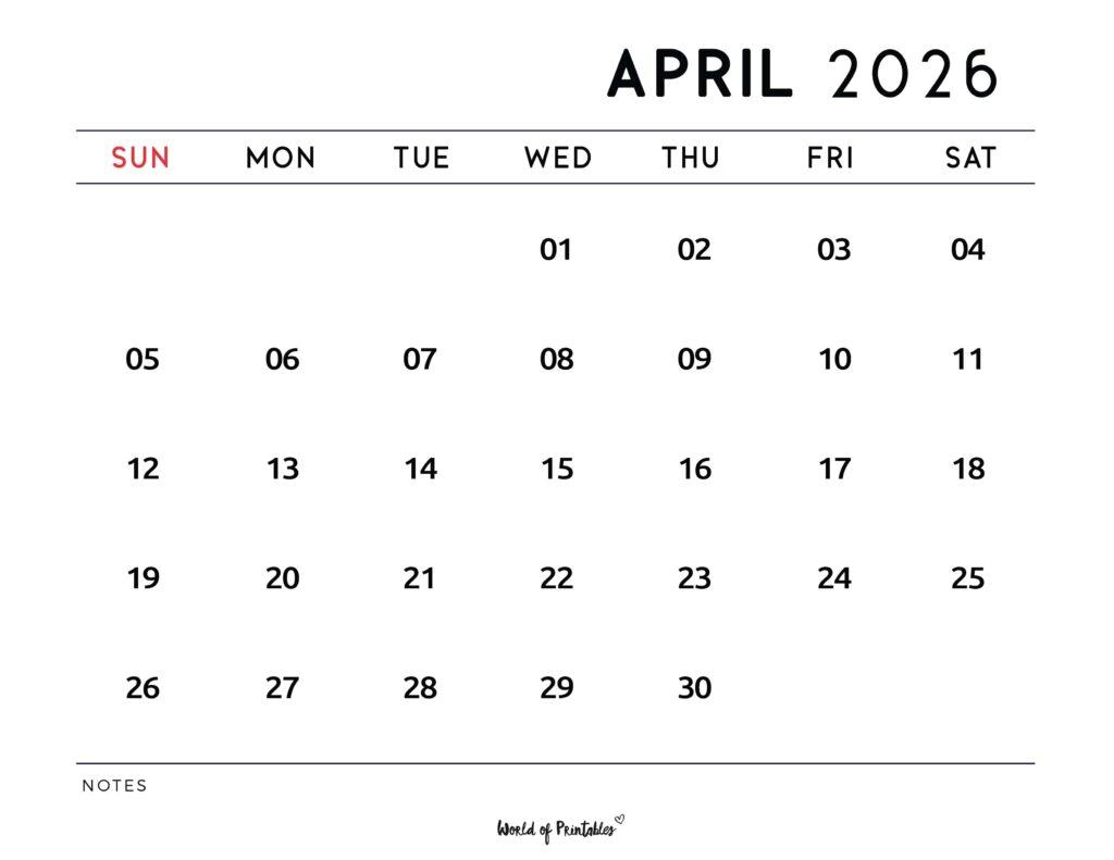 Printable April 2026 Calendar Design 112