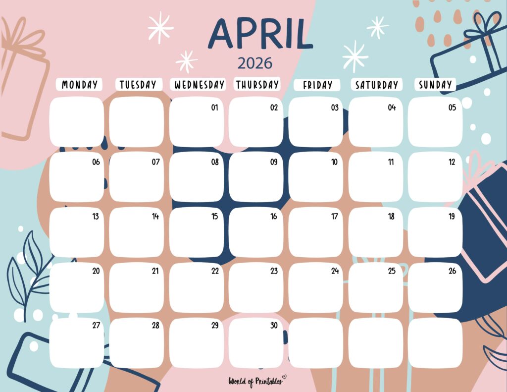 Printable April 2026 Calendar Design 113