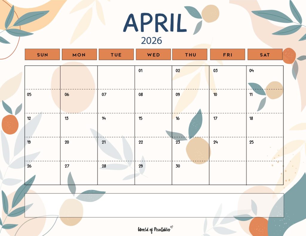 Printable April 2026 Calendar Design 114