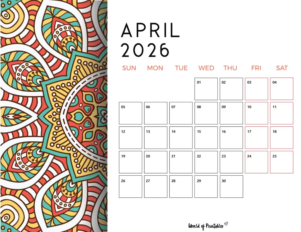 Printable April 2026 Calendar Design 116