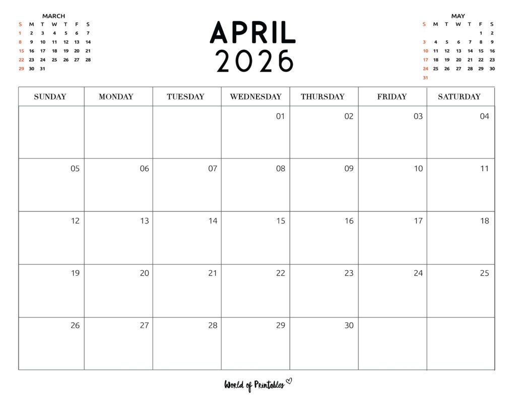 Printable April 2026 Calendar Design 117