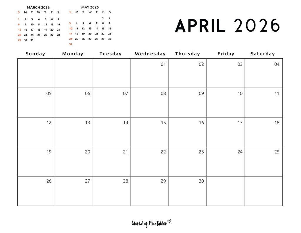 Printable April 2026 Calendar Design 118