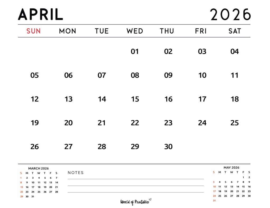 Printable April 2026 Calendar Design 119