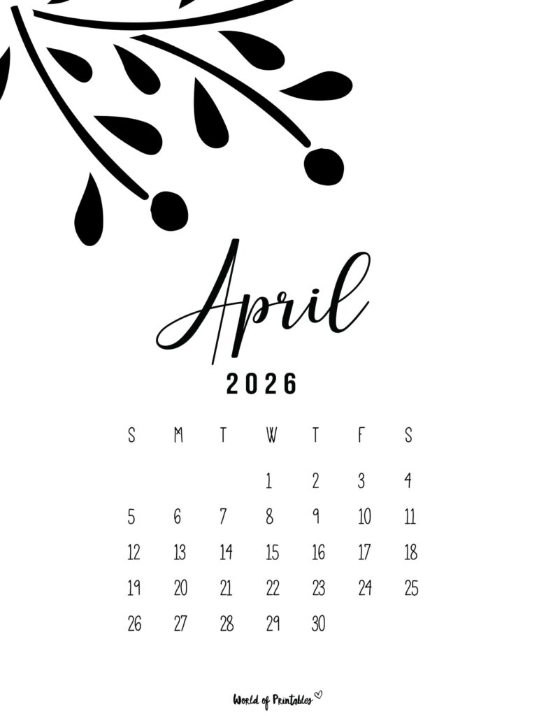 Printable April 2026 Calendar Design 12