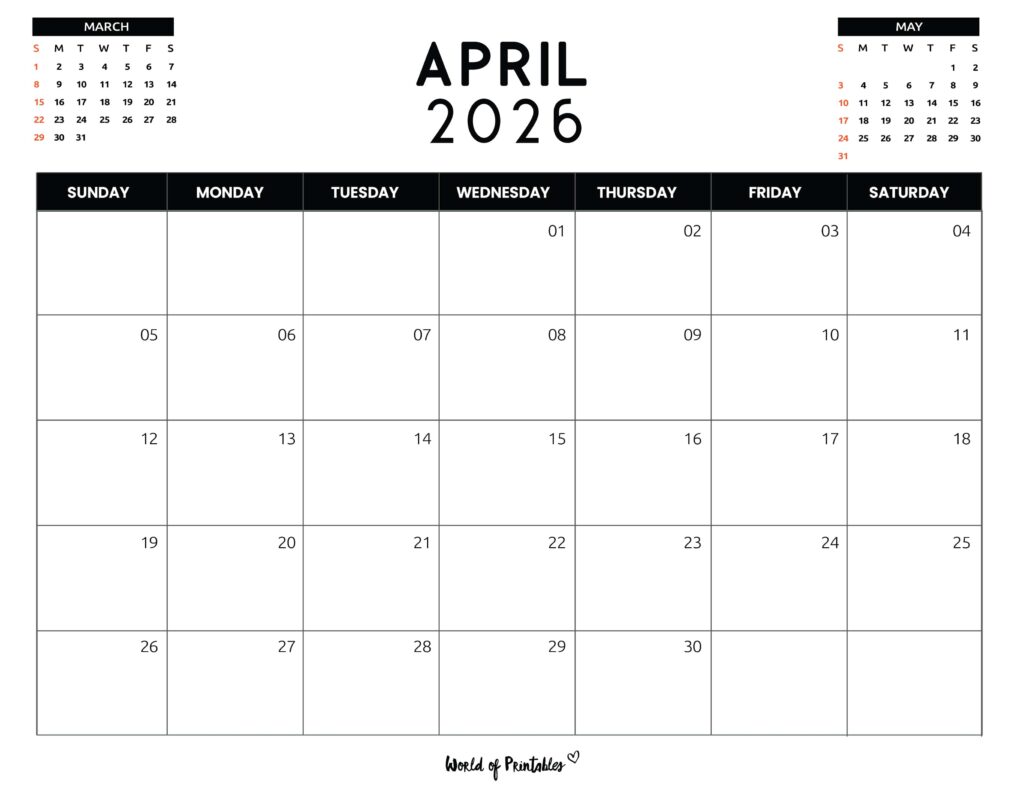Printable April 2026 Calendar Design 120