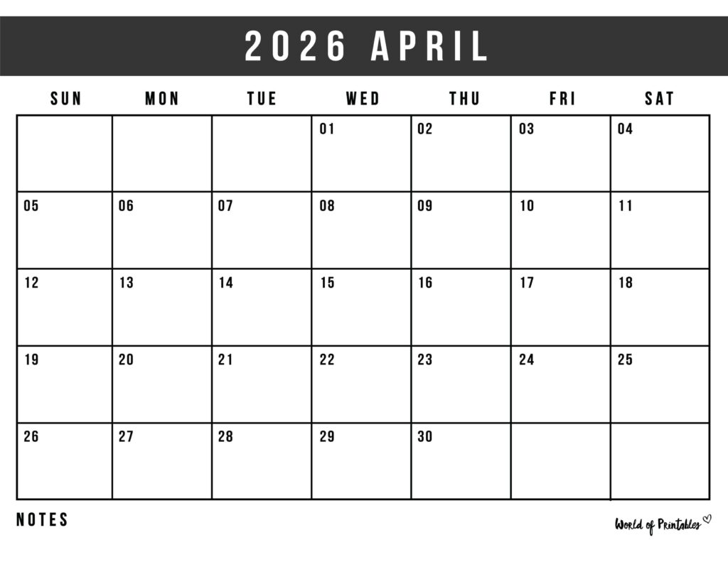 Printable April 2026 Calendar Design 125