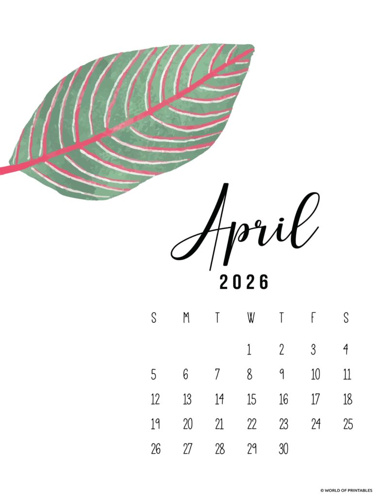 Printable April 2026 Calendar Design 13