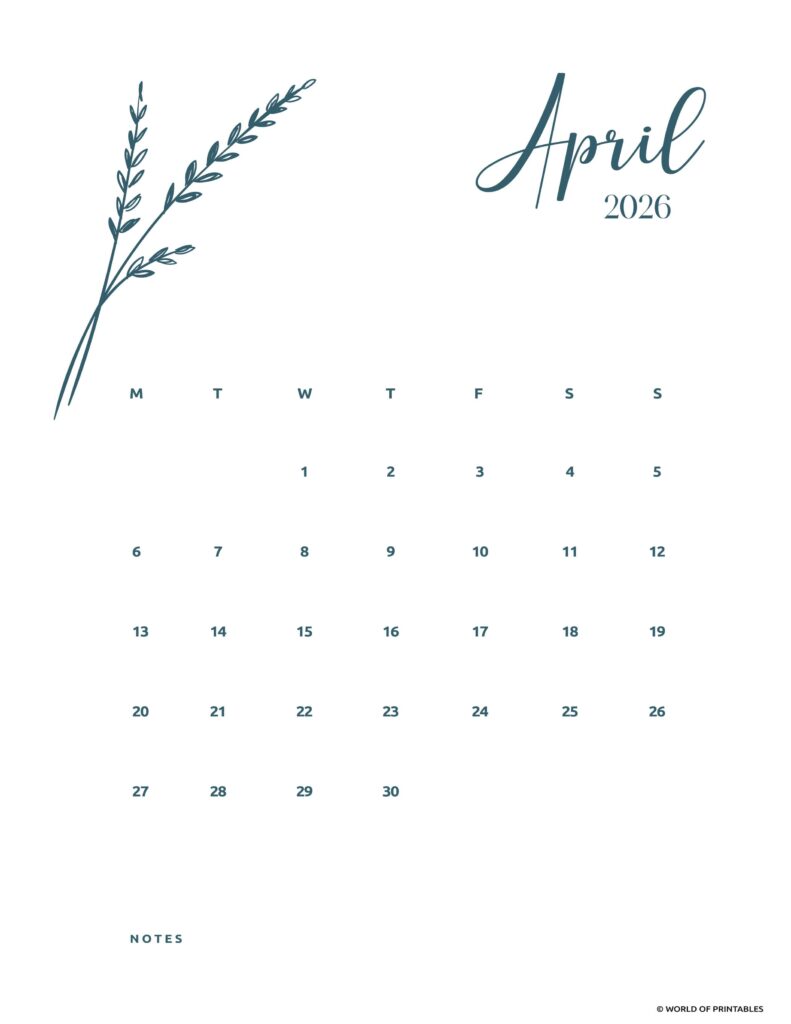 Printable April 2026 Calendar Design 15